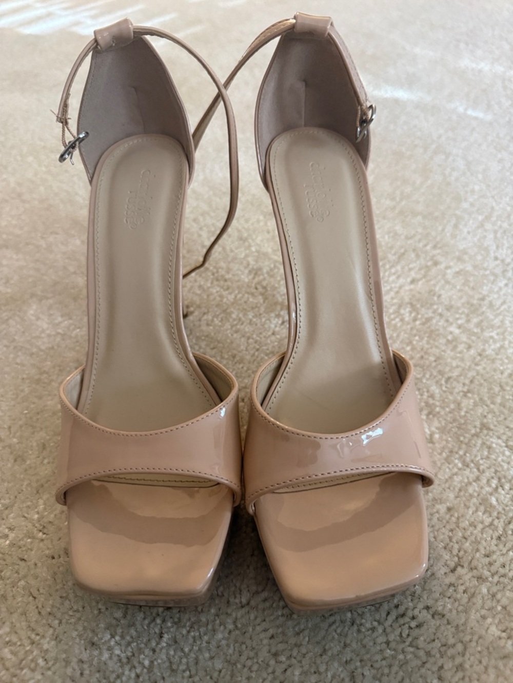 Charlotte Russe Blush Patent Square-Toe Ankle Strap Heels